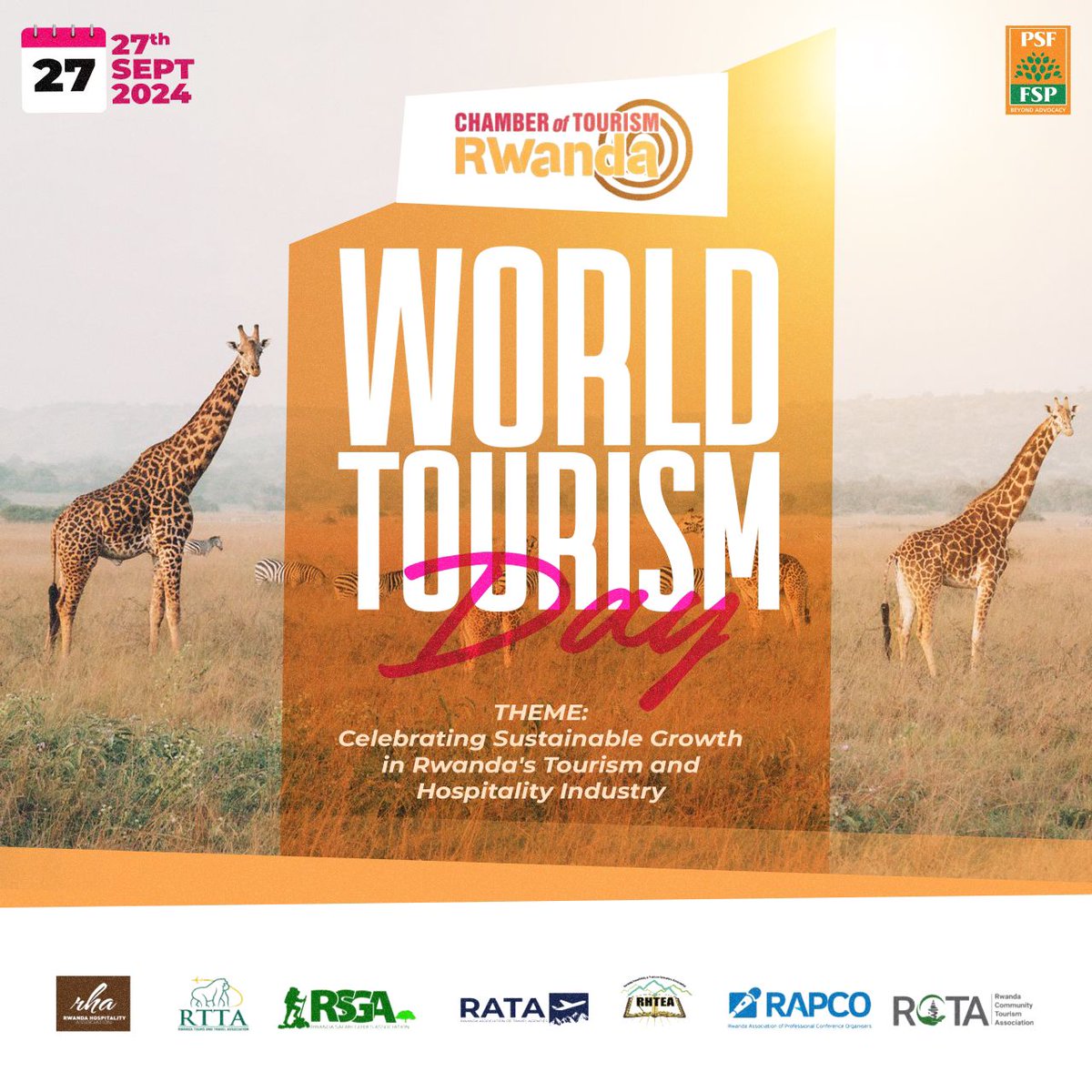 Join us this Friday, September 27th, 2024, as we celebrate the sustainable growth of Rwanda’s tourism &amp; hospitality industry! 🌍✨ 
Together, let's highlight the role of youth and women.

#WTD2024 #VisitRwanda #SustainableTourism #YouthEmpowerment #WomenInTourism