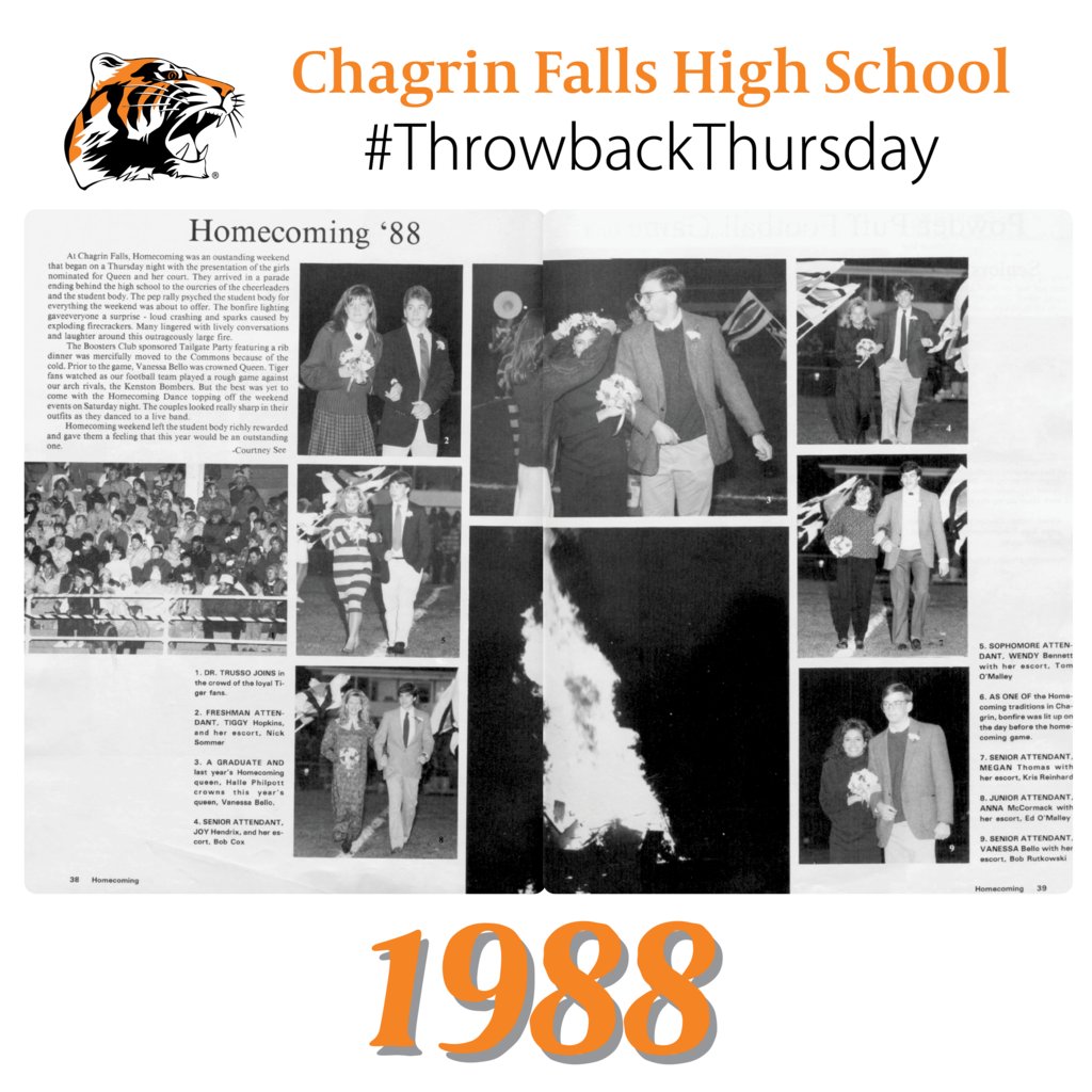 Chagrin_Schools's tweet photo. Can anyone name the #Homecoming king and queen from this flashback to '88? 👑🐯 #TBT #Homecoming2024 #CFHS https://t.co/JmVwjh4GFs
