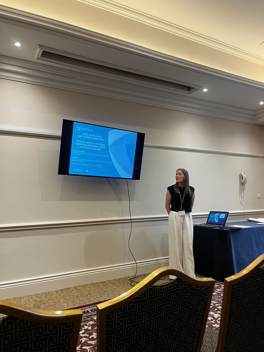 ot_svuh's tweet photo. Welcome to #aoti2024 First up we have Senior OT @CiaramccarthyOT presenting on her audit on the prevalence of fatigue post ICU admission @AOTInews https://t.co/Llqom8J2GT