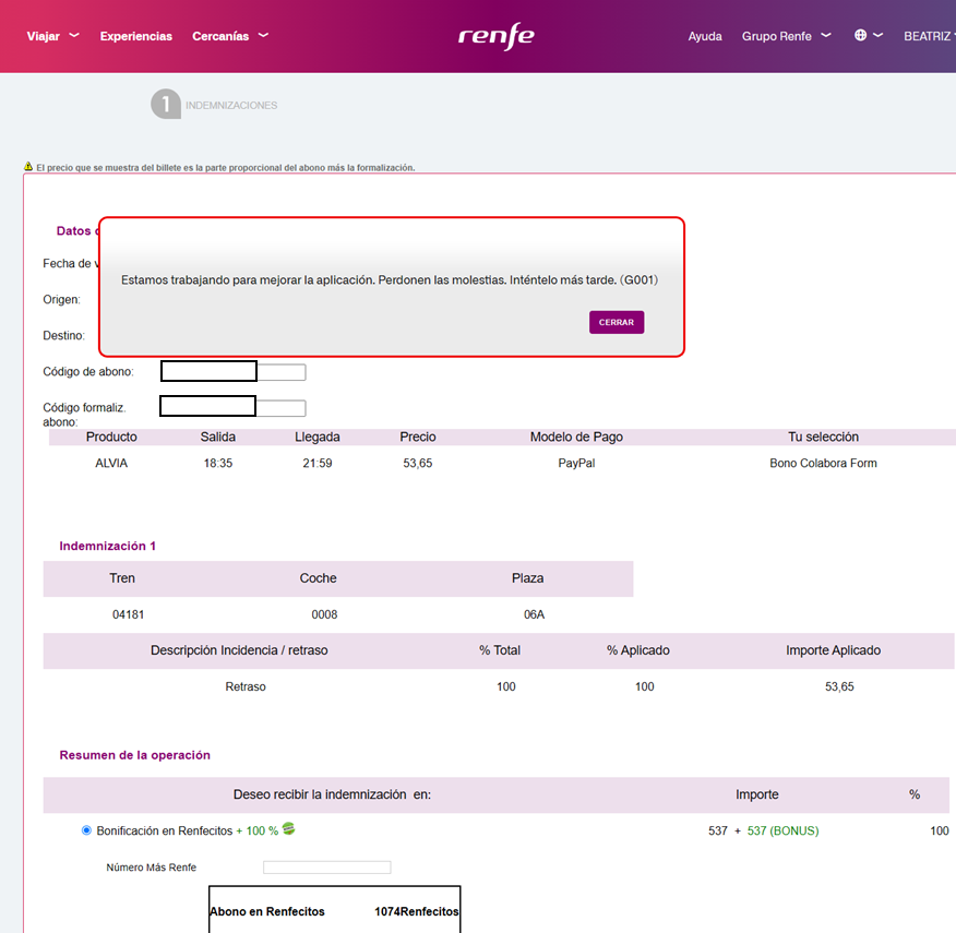 beacandano's tweet photo. Hola @Renfe ¿Cuándo piensan solucionar la averia en el formulario de solicitud de indemizaciones? Lleva dando el mismo mensaje de error desde hace 10 días. ¿Qué es "Más tarde" para ustedes? Gracias. https://t.co/wixPyR8Rr8