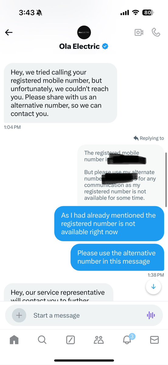 widhani_vineet's tweet photo. Pathetic service. Looks like they can’t even understand plain simple English.
@OlaElectric 
@bhash  try hiring some quality folks in your company, poor service in all the aspects. https://t.co/bHvv3FzT2G