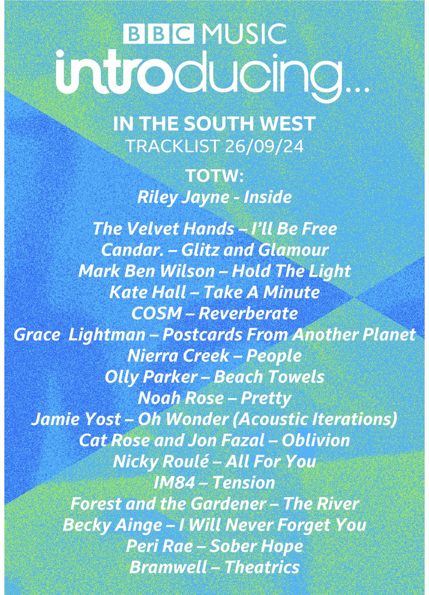 Back on BBC Introducing tonight on ⁦<a href="/BBCDevon/">BBC Devon</a>⁩ and ⁦<a href="/BBCCornwall/">BBC Cornwall</a>⁩! Riley Jayne is track of the week and Bramwell are in the artist spotlight