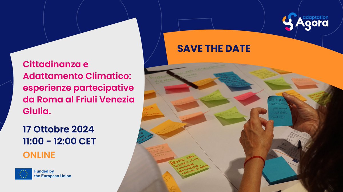 💡Discover how Rome and Friuli Venezia Giulia region are involving communities in 𝐂𝐥𝐢𝐦𝐚𝐭𝐞 𝐀𝐝𝐚𝐩𝐭𝐚𝐭𝐢𝐨𝐧 𝐏𝐥𝐚𝐧𝐬. Join the event (in 𝐈𝐭𝐚𝐥𝐢𝐚𝐧) and learn AGORA's best practices.
🕓17/10/2024, 11:00-12:00 (CET)
📍Online
✏Registration:  forms.office.com/e/9P7FMVutDu