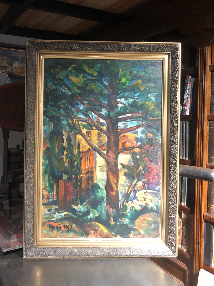 KobzarArt's tweet photo. The painting “Gurzuf motif”, painted in oil on canvas by artist Vladimir Mukii. Created in 1987, this painting captures the view of the park and street of the city Gurzuf from the window
https://t.co/b5JDeLubla
#artforsale #KobzarArt #painting #Gurzuf #sityscape #Impressionism https://t.co/KORDEIXxUm