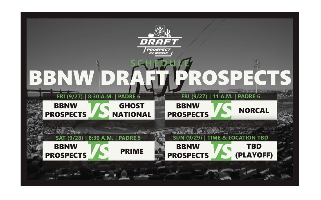 NolanRowe_27's tweet photo. I will be playing in the AZ Draft Prospect Classic this weekend with the BBNW Draft prospects, wearing #4. I will also be playing in Saturdays game with BBNW green for the @AZFallClassic. Both schedules attached below. Can’t wait to get after it. Thank you @BaseballNW https://t.co/9GtkLhJ6Ka