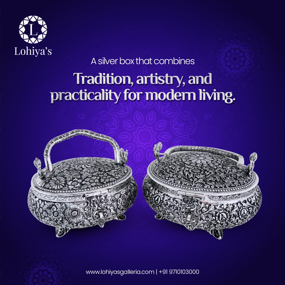 LohiyasG's tweet image. Unveil the charm of intricate craftsmanship with our Silver Artistic Box from Lohiyas Silver Galleria. 
Let this masterpiece become a timeless addition to your collection.

For More Information and Pricing Connect +91 97101 03000

#silverbox #artisticdesign #luxurycraftsmanship