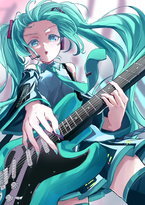 ギターも弾けるミクさんです#初音ミク #vocaloid #illustration 