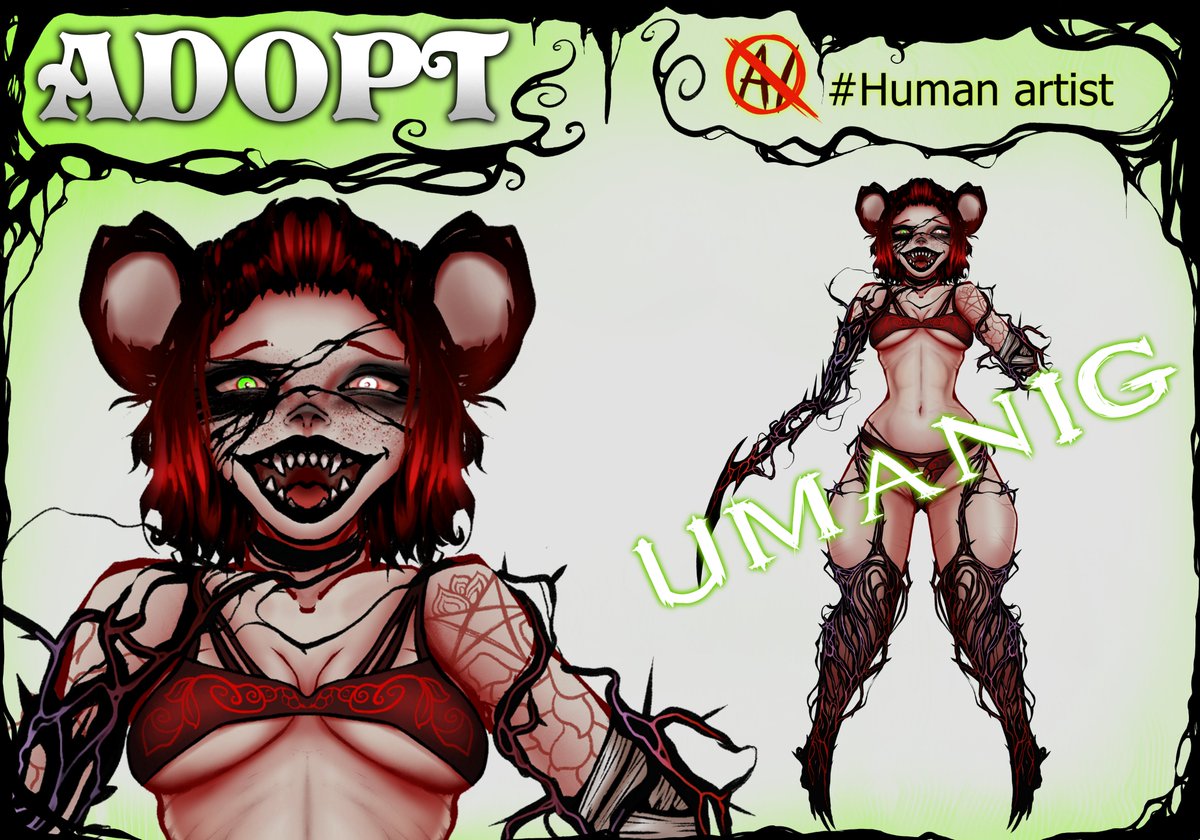 Adopt Melany - 35€
deviantart.com/umanig/art/OPE…
*
*
*
#art #digitalart #drawing #ilustration #digitaldrawing #dibujo #digitalartist #girls #humanartist #characterart #illustration #characterart #originalcharater #girlsillustration #horror #adopt #ink #tattoo