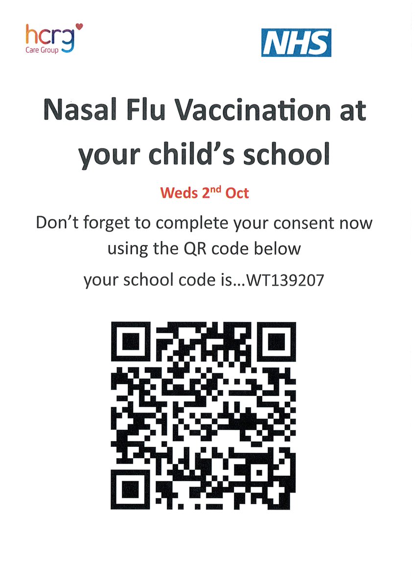 HazelwoodAc's tweet photo. Please remember to give consent for your child to receive the flu immunisation if they are in Rec - Y6. https://t.co/iZi6yiwcUA