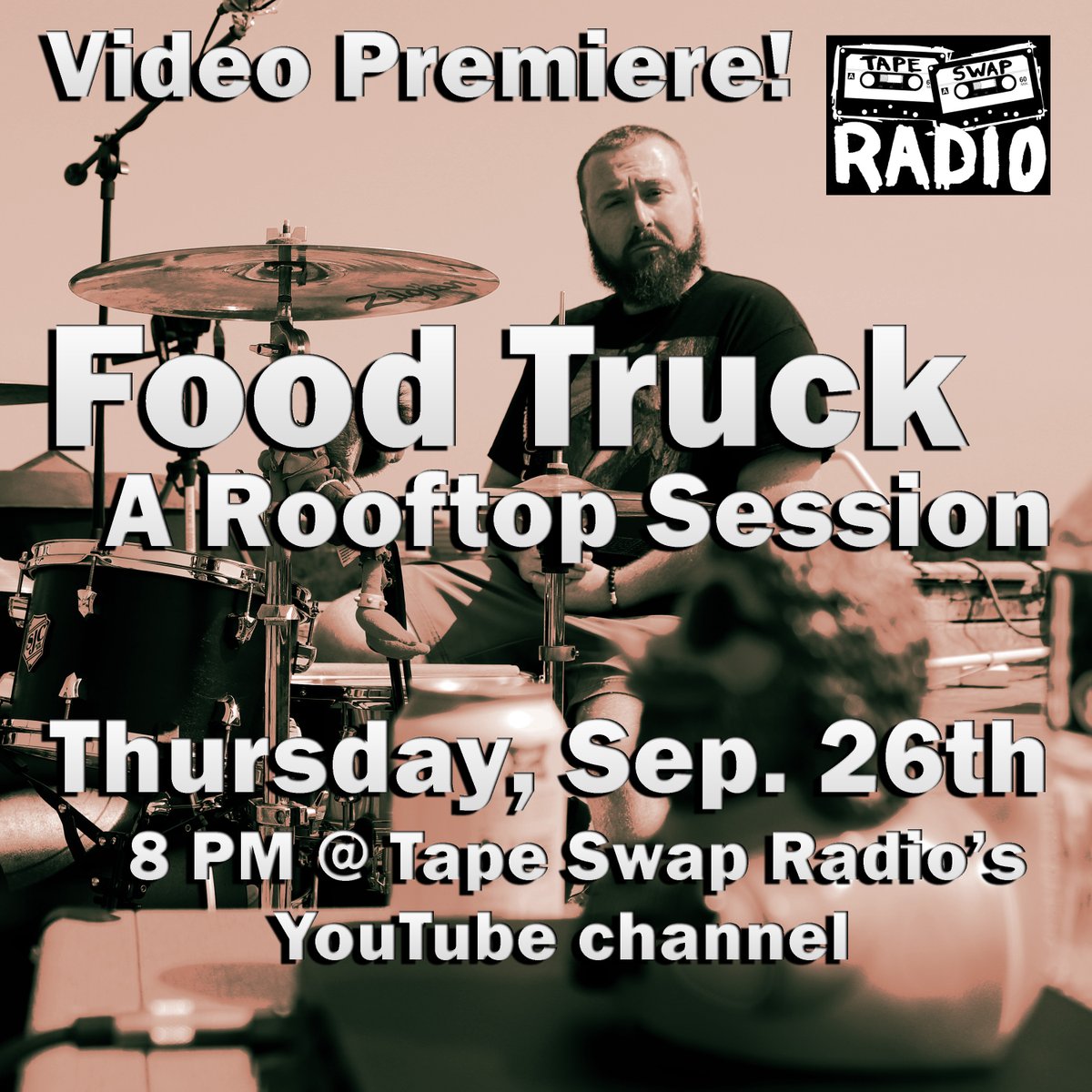 tapeswapradio's tweet photo. We're excited to premiere the videos for the Rooftop Session with Food Truck  tonight (Thursday) at 8 PM! Join us on the Tape Swap Radio YouTube page at the video for "So Distant" as we premiere all the songs and interview in order. ⤵

https://t.co/hed10nNyvL https://t.co/WvcsBPm7l9