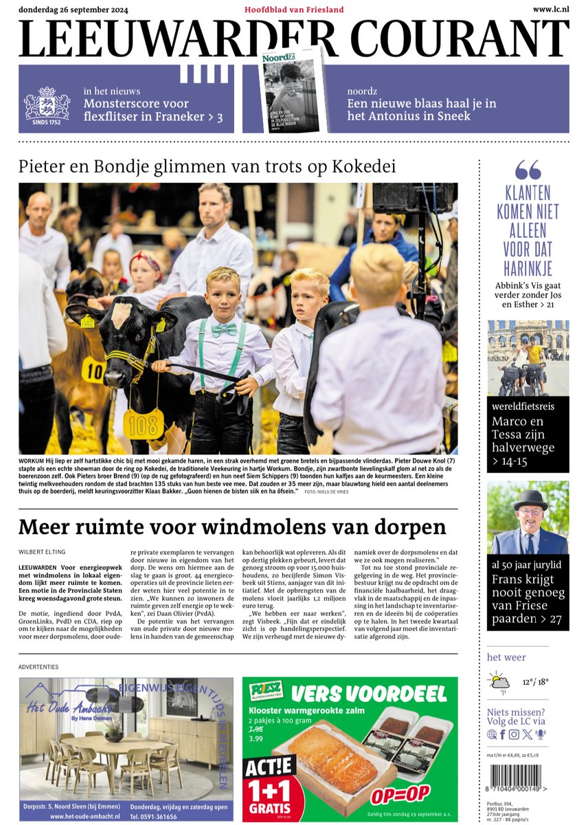 🗞️ Vandaag op de voorpagina:

Het voorstel van <a href="/DaanOlivier/">Daan Olivier</a> met <a href="/GrienLinksFrysl/">GrienLinks Fryslân</a> en <a href="/cdafryslan/">CDA Fryslân</a> om te kijken naar de mogelijkheden voor meer dorpsmolens. "We kunnen zo inwoners de ruimte geven zelf energie op te wekken". 

Zijn voorstel is gisteren aangenomen in <a href="/psfryslan/">Provinsjale Steaten fan Fryslân</a>.