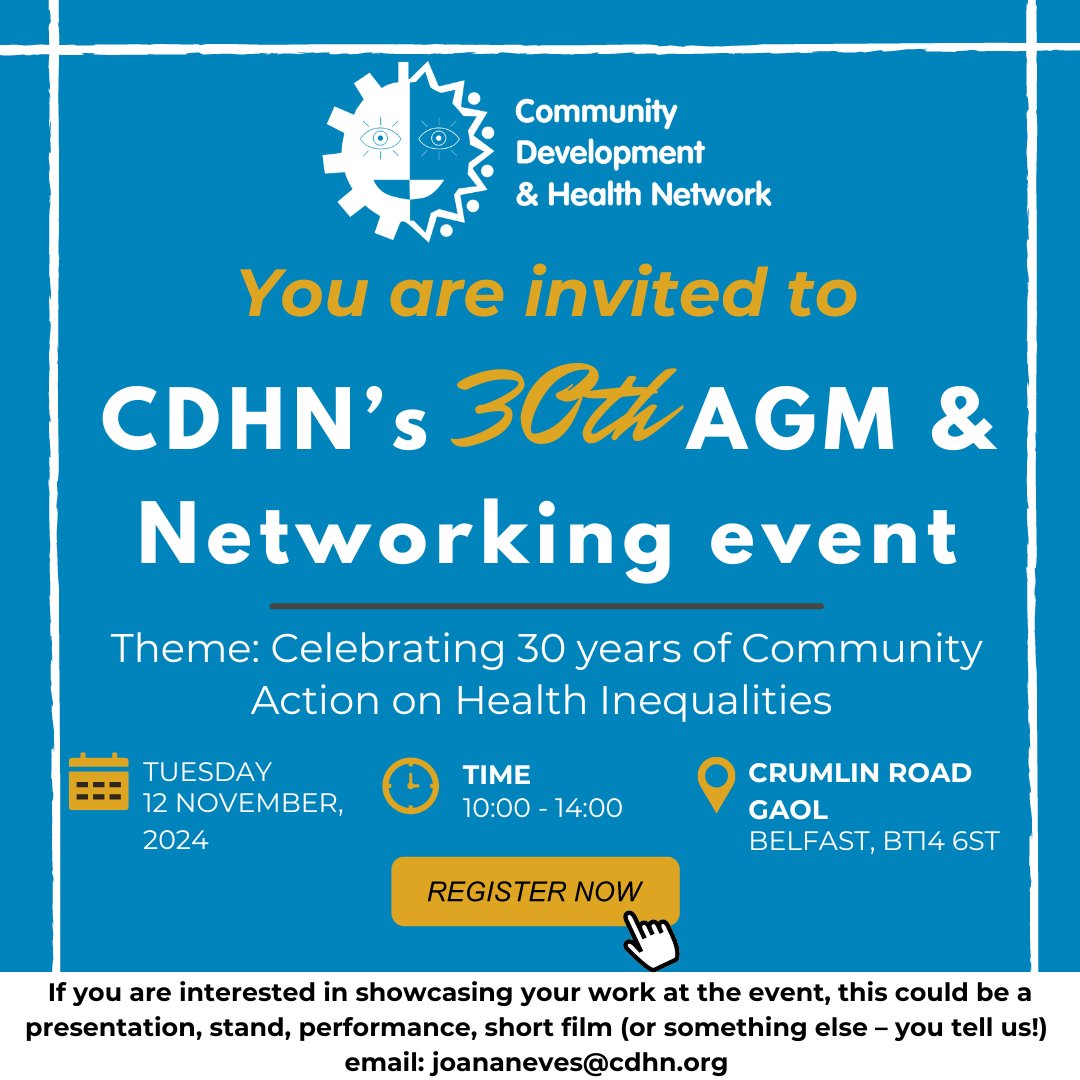 Join us in Celebrating 30 years of Community Action on Health Inequalities &amp; Poverty.  We want to honour our members who champion community action  &amp; together envision a future where health equity becomes a reality. Email to showcase your work,  book here tinyurl.com/5n97d4r6