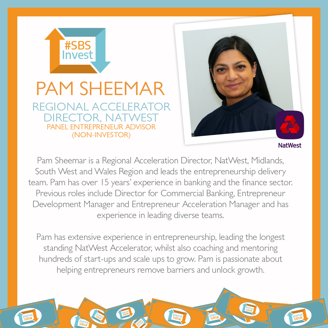 #SBS Crew (@thesbs_crew) on Twitter photo We are delighted that <a href="/pamsheemar/">Pam Sheemar</a>, NatWest's Regional Accelerator Director, will join the #SBS Investor Panel as a non-investing Entrepreneur Advisor!
Pam has extensive experience in mentoring hundreds of start-ups and is a welcome addition to the panel!
<a href="/NatWestBusiness/">NatWest Business</a> We are delighted that <a href="/pamsheemar/">Pam Sheemar</a>, NatWest's Regional Accelerator Director, will join the #SBS Investor Panel as a non-investing Entrepreneur Advisor!
Pam has extensive experience in mentoring hundreds of start-ups and is a welcome addition to the panel!
<a href="/NatWestBusiness/">NatWest Business</a>