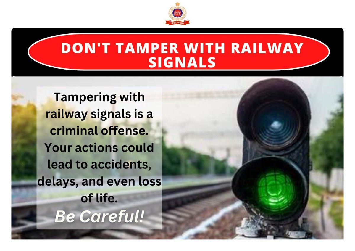 Rpfecrsee1's tweet photo. Tampering with #RailwaySignals is a dangerous offense which can cost lives. Respect the Rules!! #RailwaySafety #BeResponsible #BeSafe
@RPF_INDIA
@rpfecrhq1 https://t.co/KDo3frhvRi