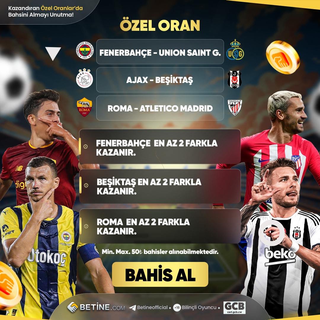 #Betine 
 
🔥 ÖZEL ORANLARA VAR MISIN ?

🌐 TERCİHİN HANGİSİ ?

✔️  BETİNE'DE ÖZEL ORAN BİTMEZ !

TELEGRAMDAN TAKİP ET ÖZEL ORANLARI KAÇIRMA;

Telegram Adresimiz : t.me/betineofficial

Detaylı Bilgi ve Giriş İçin : bt.t2m.io/ZMyzj6R

#Betinecom #Betinegiris #İddia