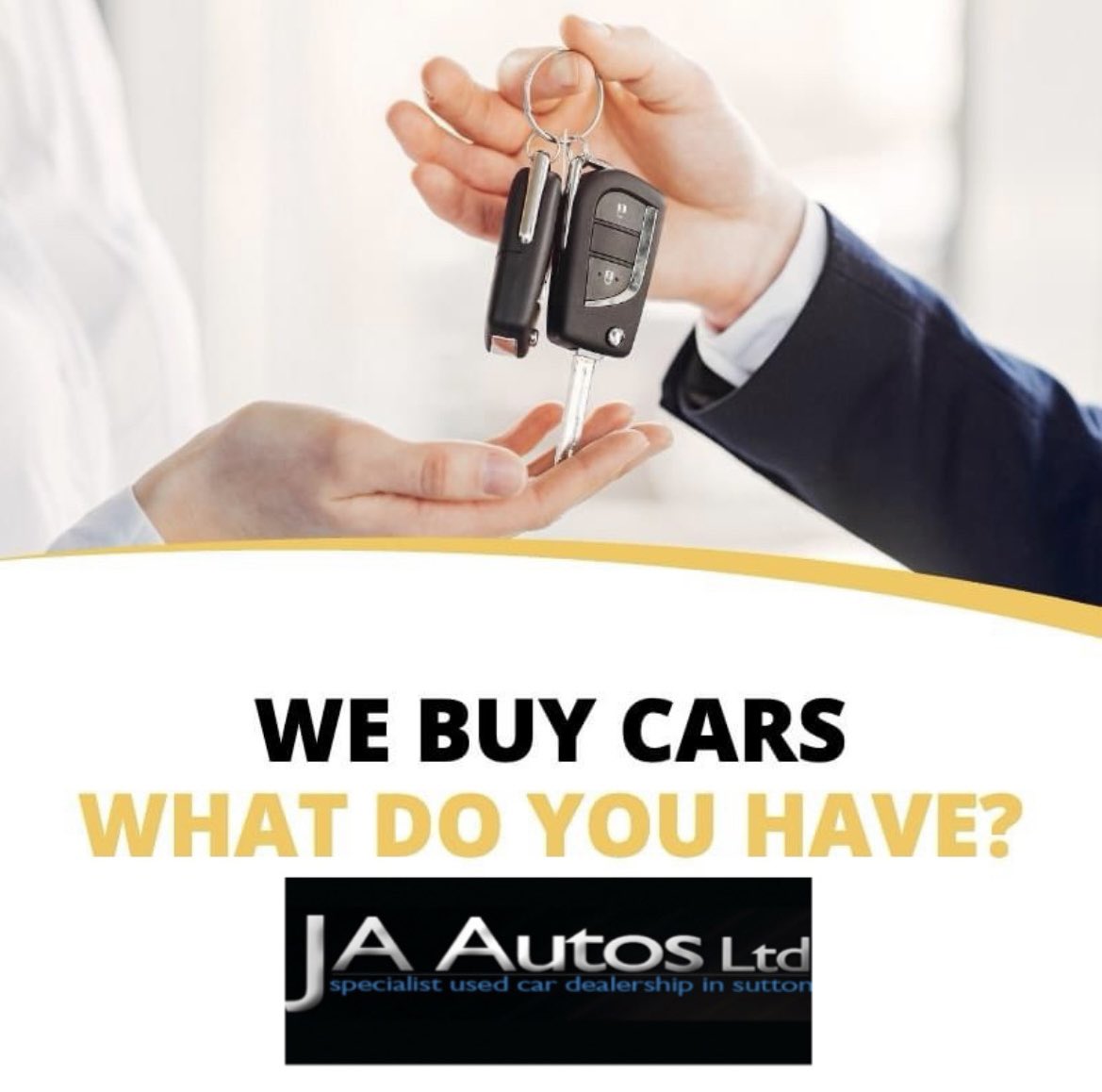 Quality Used Cars Wanted (especially under £12K ) 🚗 

At JA Autos Limited We Offer Easy And Instant Payment ! 
        🟢WE WILL BUY IT🟢

Why Choose Us? 

No Fees ✔️
Instant Payment ✔️
Fair Prices ✔️
Honest Appraisal And Advice ✔️
🏆 MULTI AWARD WINNING LOCAL DEALERSHIP 🏆