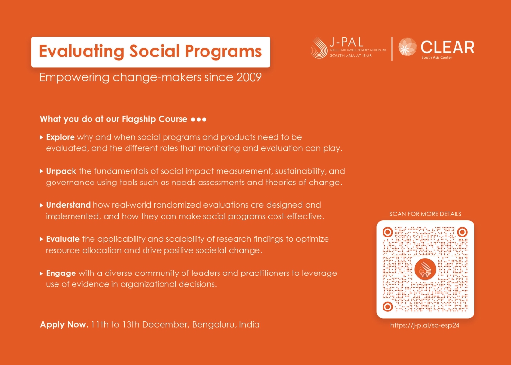 CLEARSouthAsia's tweet photo. ⏳ Deadline Alert! Only 1 week left to apply for 'Evaluating Social Programs 2024'!

Learn how to measure and improve the social impact of your programs through evidence and data!

🔗Apply before Oct 4: https://t.co/fuEPEuAwpX https://t.co/PH9GAnJaET