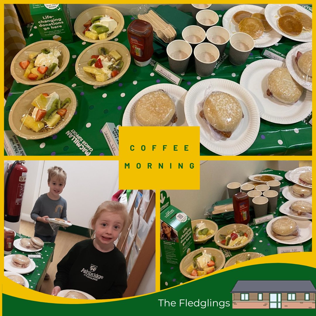 A massive thank you to all the staff and parents at The Fledglings, who held their Macmillan coffee morning and breakfast today, raising £79.55 for this worthwhile cause 💚👏🏼👏🏽👏🏾👏🏿

#Macmillan #BiggestCoffeeMorning #Breakfast #Charity