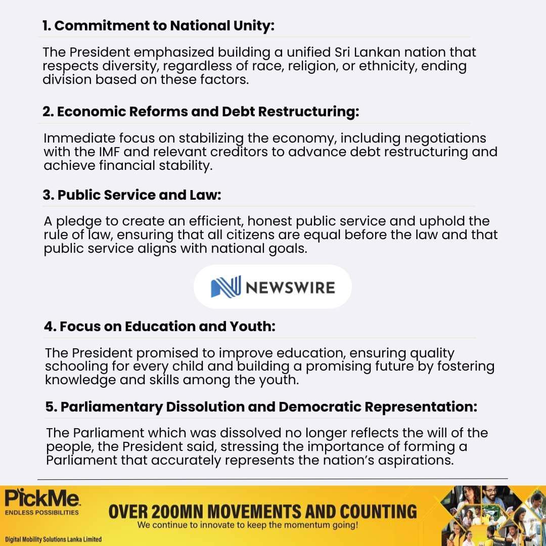 NewsWireLK's tweet photo. Five key points from President Anura Kumara Dissanayake’s inaugural address https://t.co/o2yQEoINMM