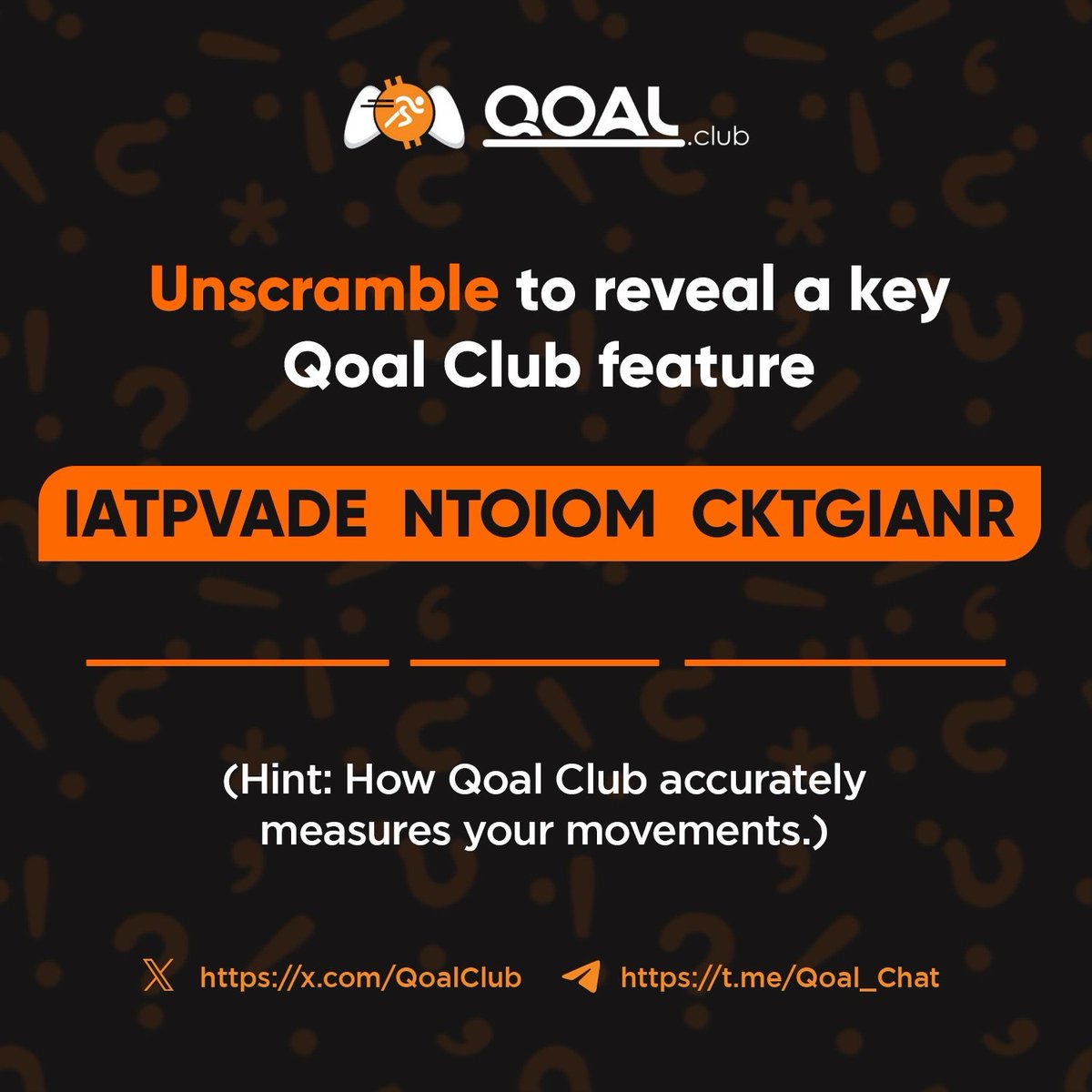QoalClub's tweet photo. Word scrambles are taking over, and Qoal Club is joining the fun! ๐ง ๐ช
Can you unscramble our fitness secret? It's the key to our booming success! ๐
Ready to play? Let's scramble! ๐ฎ๐๏ธโโ๏ธ
#QoalClub #WordScrambleChallenge #FitnessGaming https://t.co/rYvIQ86hMM