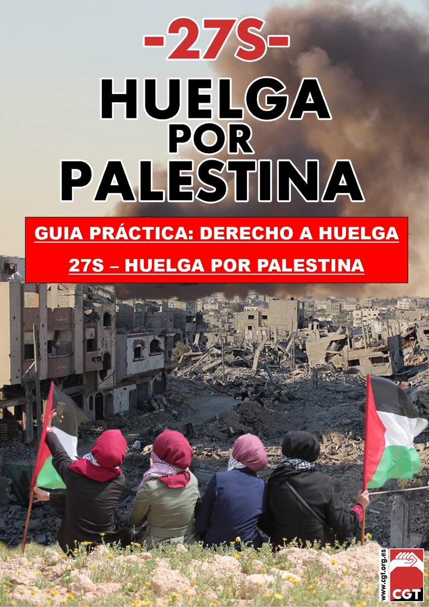 CInterpueblos's tweet photo. 🇵🇸Huelga General 27 de septiembre por #Palestina‼

#CGT #ELAI (EspacioLibre de Apartheid Israelí ) ha dispuesto: 

🍉Una guía práctica de la Huelga🧵👇.

🍉Una Concentración a las 19h en la Delegación del Gobierno Santander https://t.co/GuATK46HbI