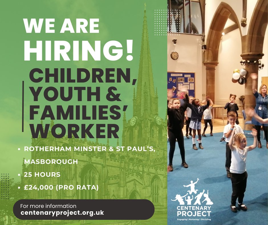 CentenaryProj's tweet photo. CLOSES SUNDAY!

Rotherham Minster &amp; St Paul’s, Masbrough
Children, Youth &amp; Families’ Worker
Closes 29th September
25 hours | £24,000 (pro rata)

https://t.co/Tx0CyE8DID https://t.co/XI7CGMWi5O