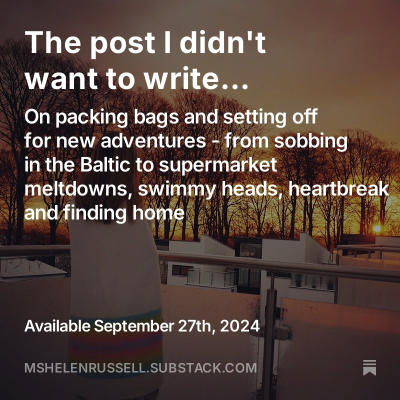 I have news… @Substack column out now on endings, beginnings, hope and home. Plus a brand new project/ride – I hope you’ll join me on it. No paywall for this post, so you can read it for free here: open.substack.com/pub/mshelenrus…