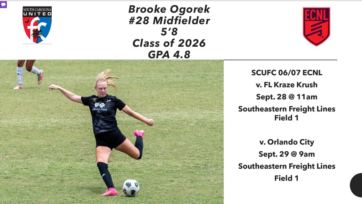 brooke_ogorek's tweet photo. Come 👀SCUFC 06/07 this weekend w home games in Columbia!  @tikitakaklu @Coach_Plex @TannerOsborne27 @ImYouthSoccer @ECNLSoutheast @ECNLgirls @TopDrawerSoccer @PrepSoccer @TheSoccerWire @SCUnited_FC https://t.co/GsiWd85Vd2