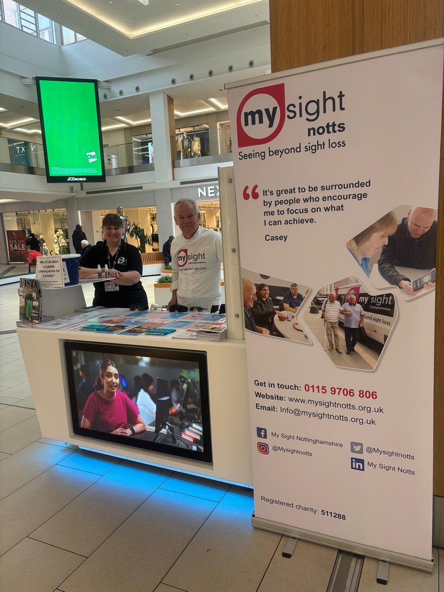 Come and say hello to us today!
As part of National eye health week. Some of our friendly staff are on hand to help with any tips/advice around eye care. We are located in the victoria centre in Nottingham, by boots/next store.
Glasses clean and low vision support are available.
