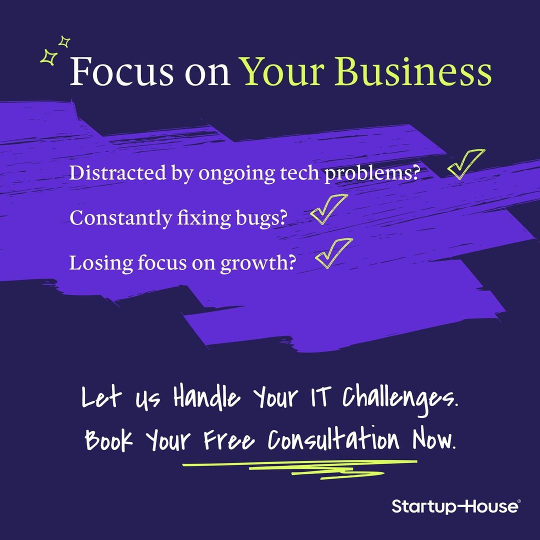 startuphousecom's tweet photo. Are tech problems distracting you from growing your business? Let us handle the IT challenges while you stay focused on what matters. 
Book your free consultation today! 

#TechSupport #BusinessFocus #StartupHouse https://t.co/sPoKZvj8t0