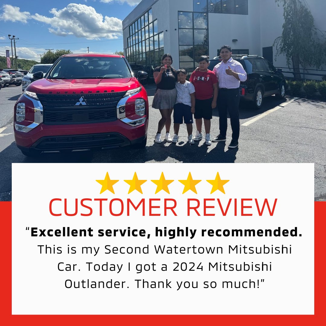 WatertownMitsu's tweet photo. We’re thrilled to receive 5-star reviews every single day! 🌟 Thank you for trusting Watertown Mitsubishi for your automotive needs. Your satisfaction fuels our passion! 🚗💨 Come visit us and experience the excellence for yourself! 

#Customer #WatertownMitsubishi #WatertownCT https://t.co/1x3QBQX6xF