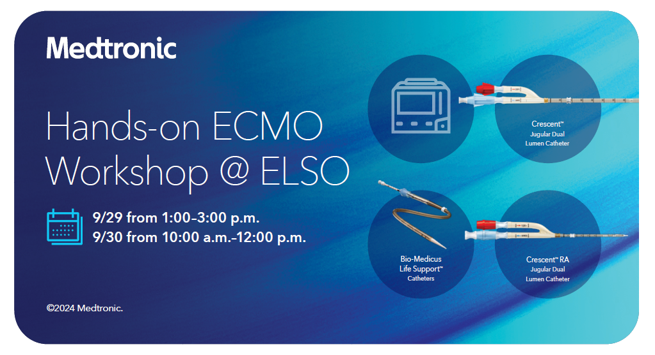 We are thrilled to be joined by Dr. Jeremiah Hayanga, Dr. Brian Gray and Dr. Colin McCloskey during the Medtronic ECMO workshops at ELSO. Take part in hands-on simulations led by esteemed faculty and get a first look at Medtronic's latest innovation! bit.ly/ELSO2024Worksh…