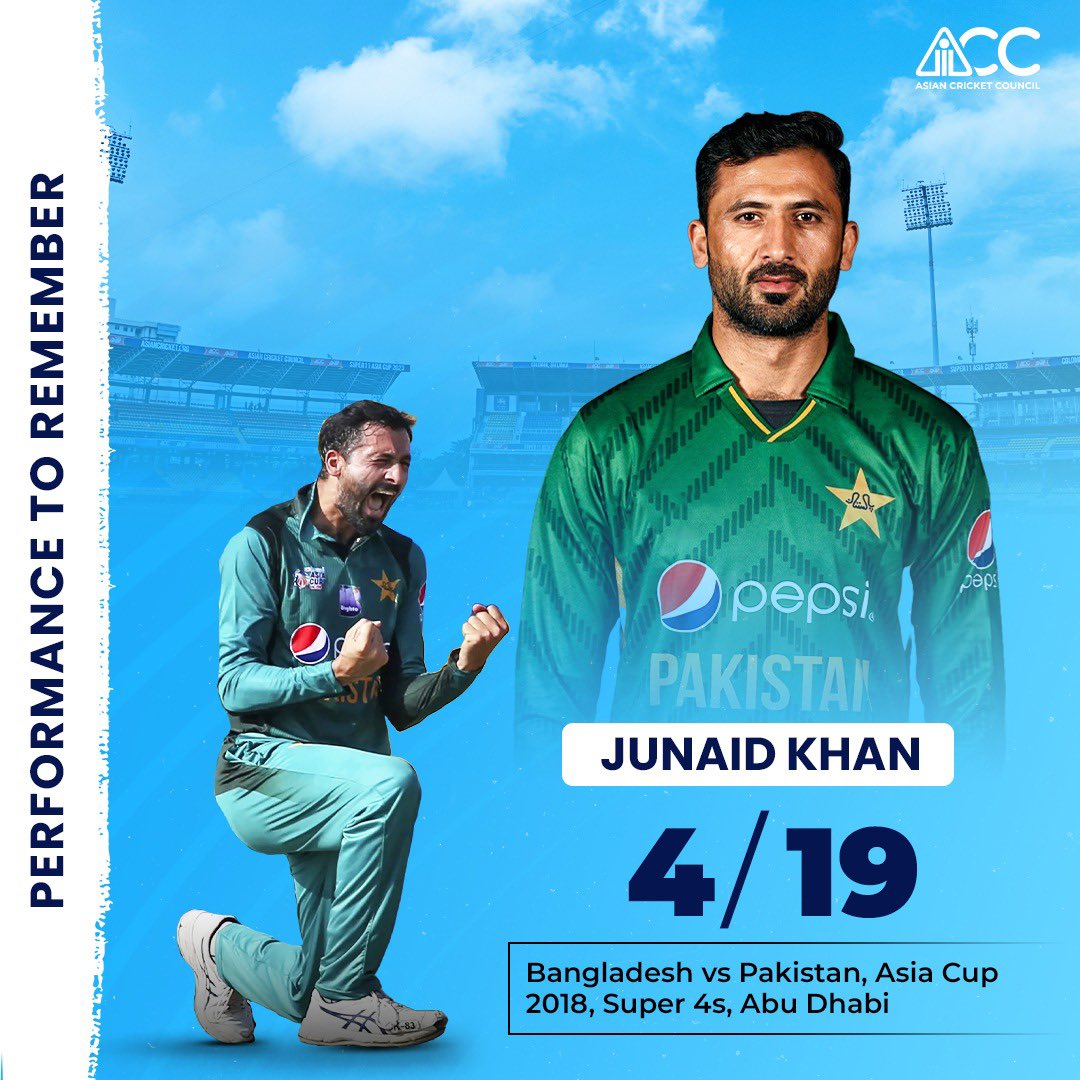 ACCMedia1's tweet photo. Throwback to Junaid Khan’s splendid spell that kept Bangladesh's batting line-up in check, restricting them to a modest total despite a strong middle-order showing 👊
#PerformanceToRemember #ACC https://t.co/kJhIlkqCNU