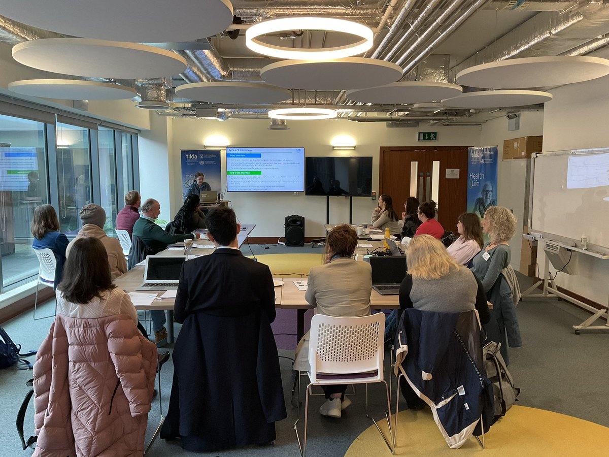 Another full house for the <a href="/tilda_tcd/">TILDA</a> data workshop today where <a href="/SiobhanScar/">Siobhan Scarlett</a> describes TILDA data structure and interview types.