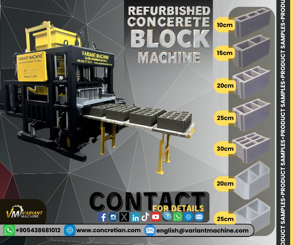 Variantmachine_'s tweet photo. For Sale: Refurbished Concrete Block Machine
🔧 Condition:Refurbished (Used)
 🤖 Automation Level: Semi-Automatic
 💰 Investor-Friendly: Low labor costs, affordably priced!
For more, please contact us:
 📞 WhatsApp: https://t.co/K4QgFKb6p6
 🌐 Website: https://t.co/cxSWVPHacu https://t.co/vA8GM3xgMW