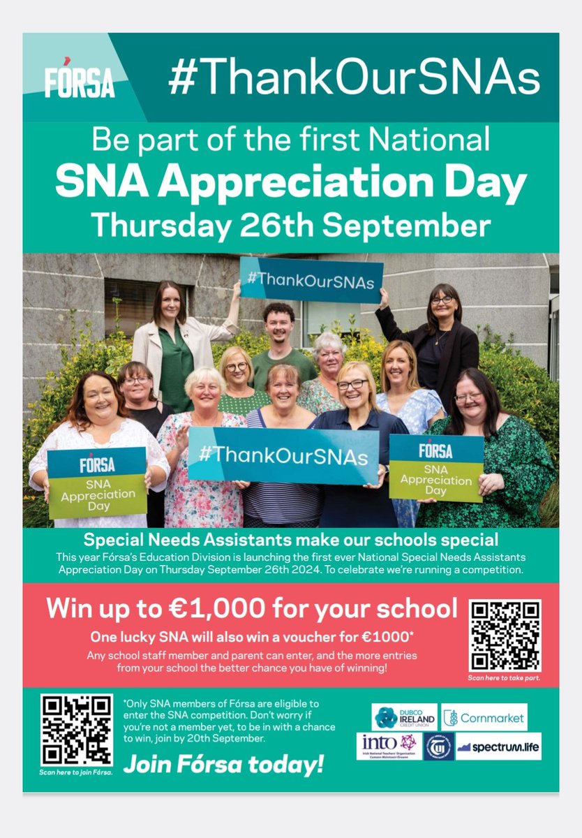 #ThankOurSNAs
Today, we are proud to join the celebration of the first-ever SNA Appreciation Day (September 26th, 2024)! Our Special Needs Assistants are crucial to the heart of our school, making sure that every student receives the care and support they need to thrive.