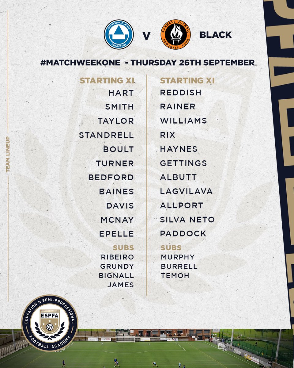 ESPFAcademy's tweet photo. #MatchweekOne team line-ups.

ESPFA Lancashire (@Skemutdofficial) v ESPFA West Midlands (@ROFCOfficial Black) https://t.co/cF4zWy74Ne