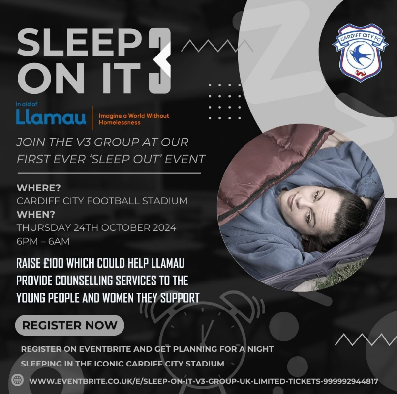 Ems ๐ (@emilyeggmangle) on Twitter photo The V3 Group have launched their first ever โSleep On Itโ in aid of Llamau.
Why not get a team together and join us to raise money and awareness of the great work we do to tackle homelessness amongst young people in Wales.
For more info, email: emilymurphy@llamau.org.uk The V3 Group have launched their first ever โSleep On Itโ in aid of Llamau.
Why not get a team together and join us to raise money and awareness of the great work we do to tackle homelessness amongst young people in Wales.
For more info, email: emilymurphy@llamau.org.uk