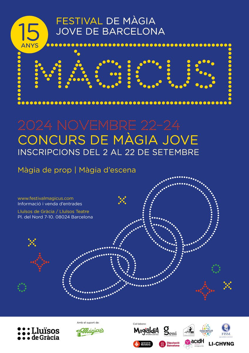 joventutcat's tweet image. Activitat | Festival de Màgia Jove de Barcelona "Màgicus" 
📅 Del 22 al 24 de novembre
⏰ Matí i tarda
📍 Als Lluïsos de Gràcia, Barcelona (Barcelona)
#espectacles #concurs #talentjove @festivalmagicus
👉 jovecat.gencat.cat/ca/actualitat/…