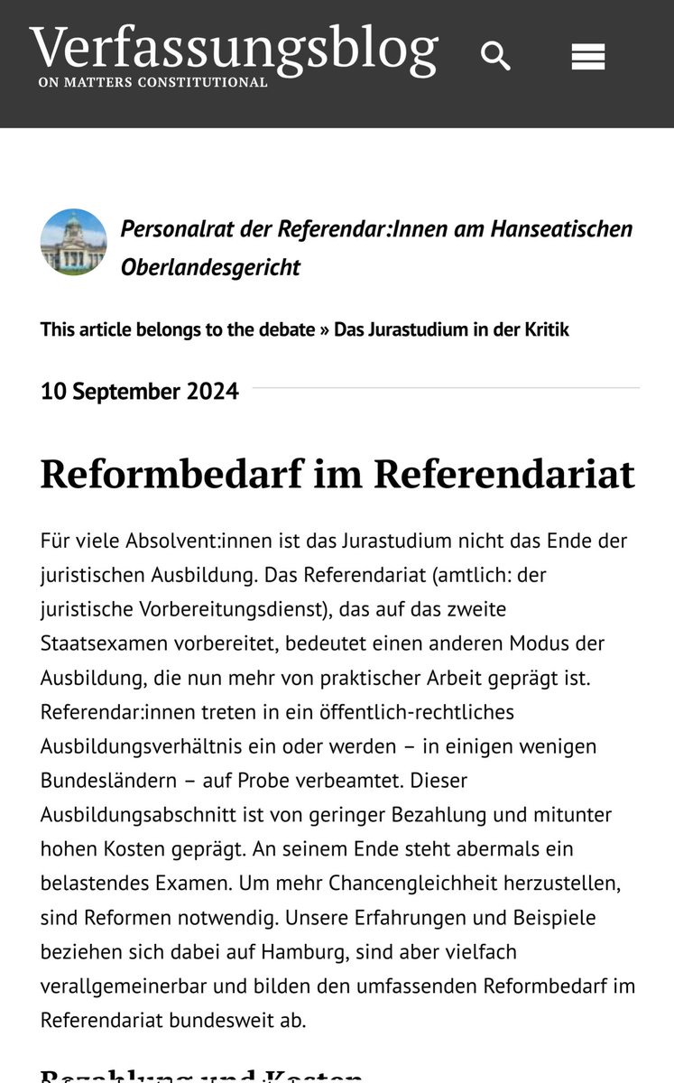 Auf dem Verfassungsblog wird zur Zeit eine Debatte unter dem Titel: “Das Jurastudium in der Kritik” geführt. Bringt euch in die Debatte ein. 

#iurreform #iurserious #esistZeit

verfassungsblog.de/reformbedarf-i…