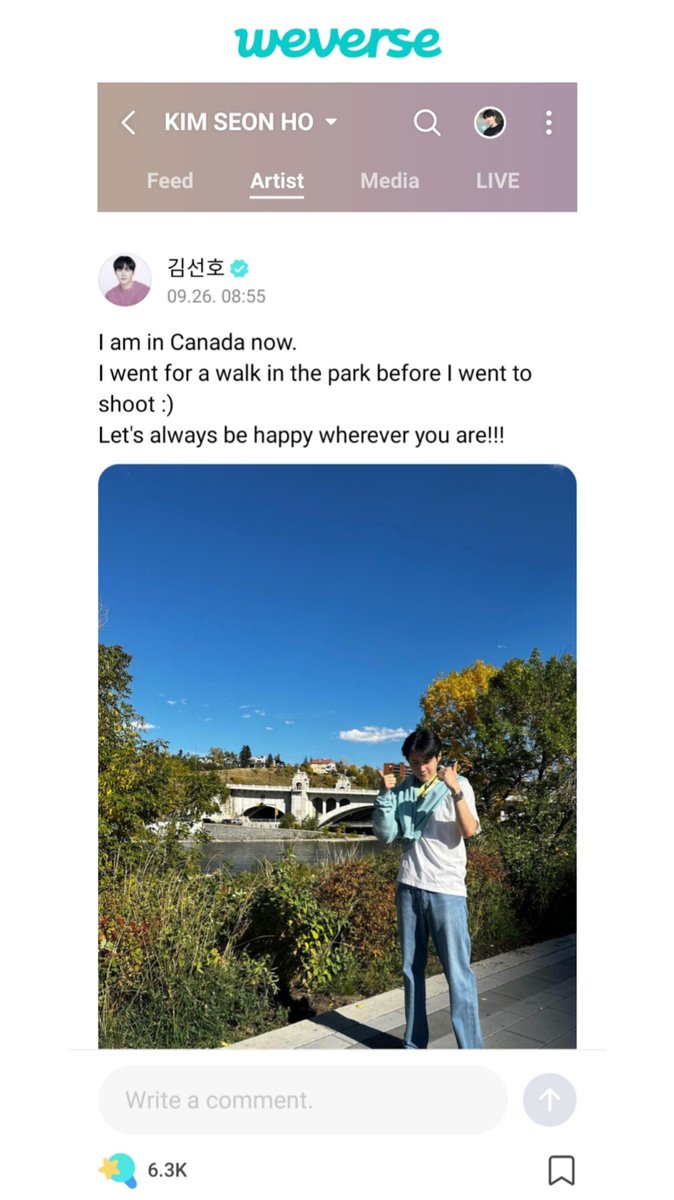 Mykfavs_diary's tweet photo. &amp; We Get Update on @weverseofficial Too.!! 😄✌🏼

"I am in Canada now. I went for a walk in the park before I went to shoot :) Let's always be happy wherever you are!!!"
https://t.co/EeI1MqDK6S
💖 Love you Seon Ho, KIMSDA 💕

#KimSeonHo #김선호 #actorupdate #favouriteactor #canada https://t.co/5xl3Z2Lmva