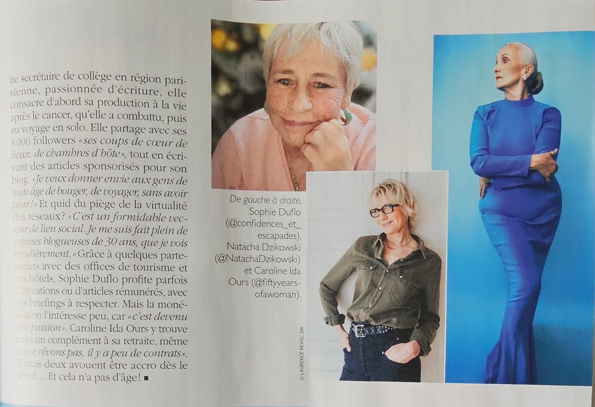 Escapadesamour's tweet photo. Dire que je ne voulais pas trop ce qualificatif d'influenceuse😁
Mais, j'avoue que je suis reconnaissante d'apparaître aux côtés de 2 grandes silver influenceuses dans cet article du magazine S de Sophie Davant 🥳🥳
#influencers #blogvoyage #Silver #plusde60ans https://t.co/rGcMn0yQ1x