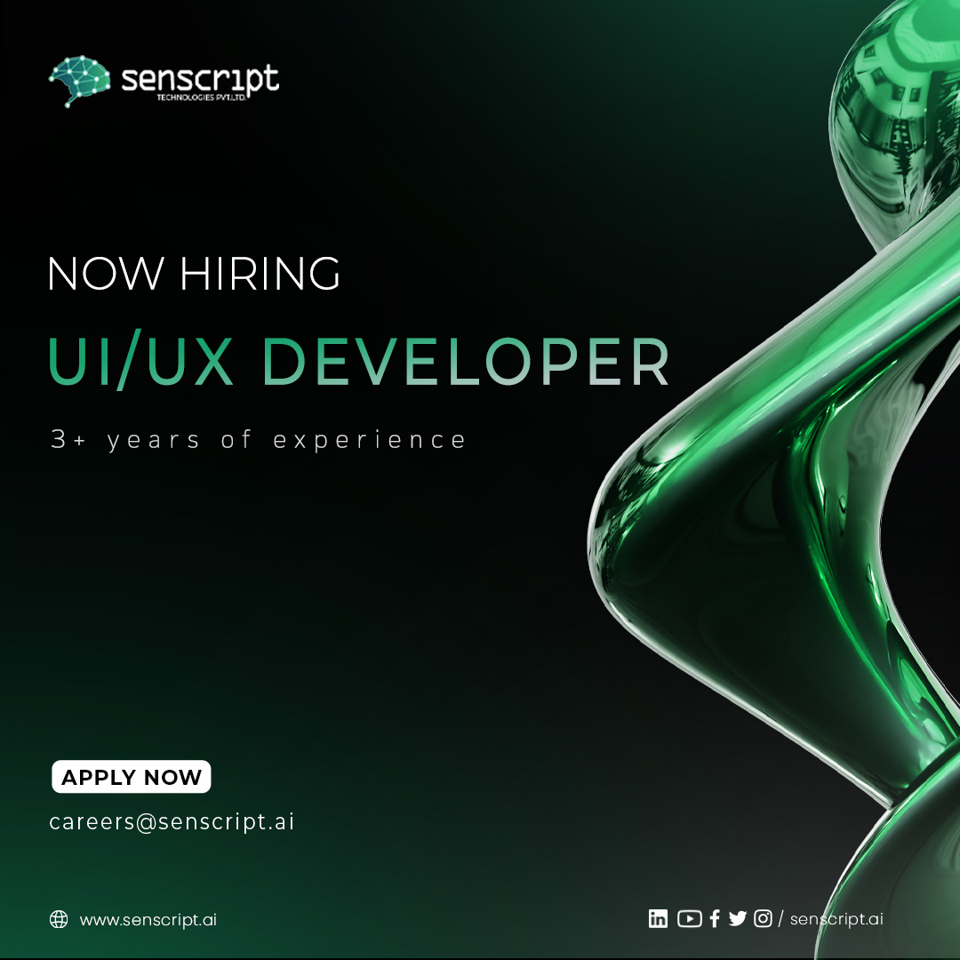 senscript's tweet image. Do you have a passion for developing seamless user experiences? We&apos;re seeking a UI/UX Developer to create intuitive, user-focused interfaces that drive results!

Apply now at careers@senscript.ai!

#Hiring #UIUXDeveloper  #infopark #infoparkkochi #carnivalinfopark #kochi #kerala