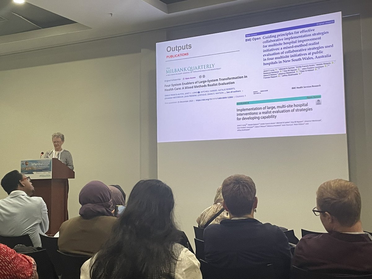 Dr Janet Long presenting on environments enabling large scale health system change using realist methods  <a href="/AIHI_MQ/">Australian Institute of Health Innovation</a> #ISQUA2024
<a href="/JanetCLong/">Janet Long</a>