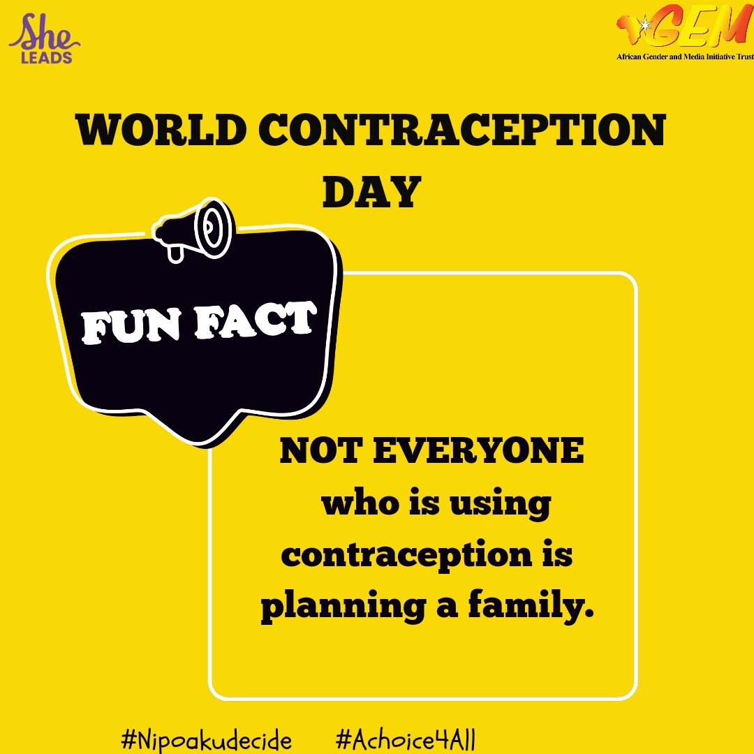 FUN FACT: 

NOT everyone who is using contraception is planning a family. 

People USE contraception for different reasons, let's Talk about why you use contraception. 

#Nipoakudecide 
#Achoice4All 

<a href="/Circlesofhope1/">Circles of Hope</a> 
<a href="/CREAWKenya/">CREAW Kenya</a> 
<a href="/SSVKenya/">Survivors of Sexual Violence in Kenya</a> 
<a href="/WanguKanjaF/">Wangu Kanja Foundation</a> 
<a href="/KenyaChildren/">Kenya Alliance for Advancement of Children (KAACR)</a>