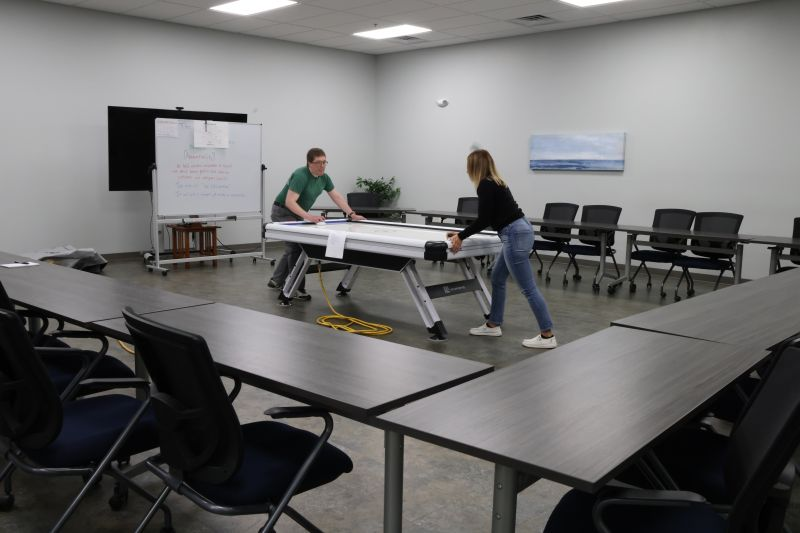 LevisBuildComp's tweet image. Our annual Levi&apos;s game day was a success! Employees had a blast with air hockey, cornhole, and HORSE! #GameDayFun #TeamSpirit