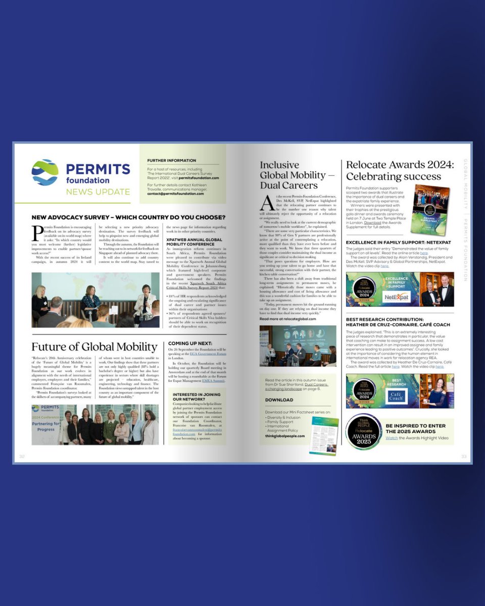 The autumn issue of Relocate Global's quarterly magazine, Relocate Magazine, is out now and can be viewed here free of charge: lnkd.in/e7i8nvtX

On page 32- find out what Permits Foundation has been up to and what we have coming up! #dualcareers #globalmobility