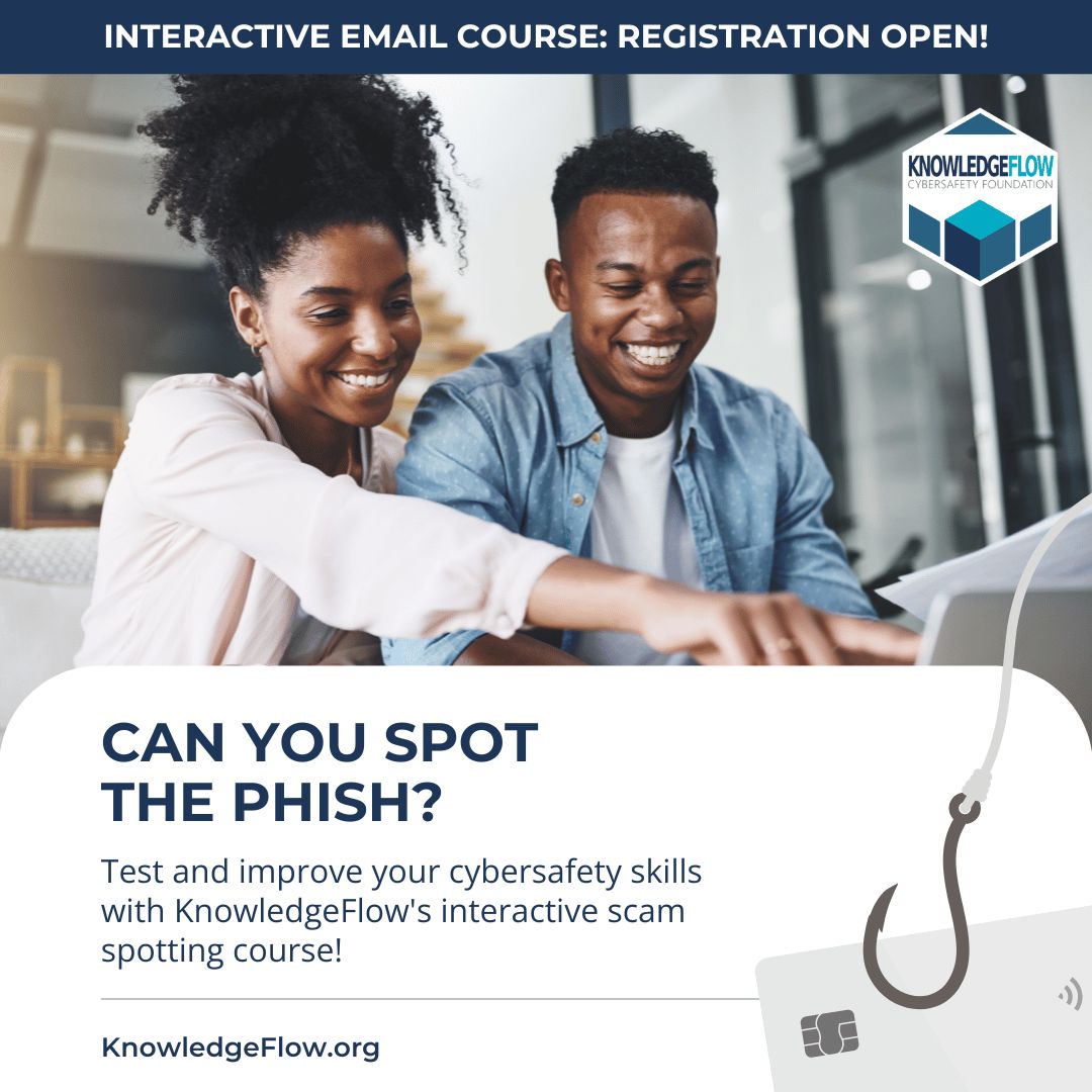 notonmyinternet's tweet image. 🎣Welcome to our new #EmailCourse! #Phishing is a type of email scam made to trick you into providing personal information or installing malware. 

🔍 KnowledgeFlow will be sending out specially crafted (and harmless!) simulation emails as part of our scam spotting email course.