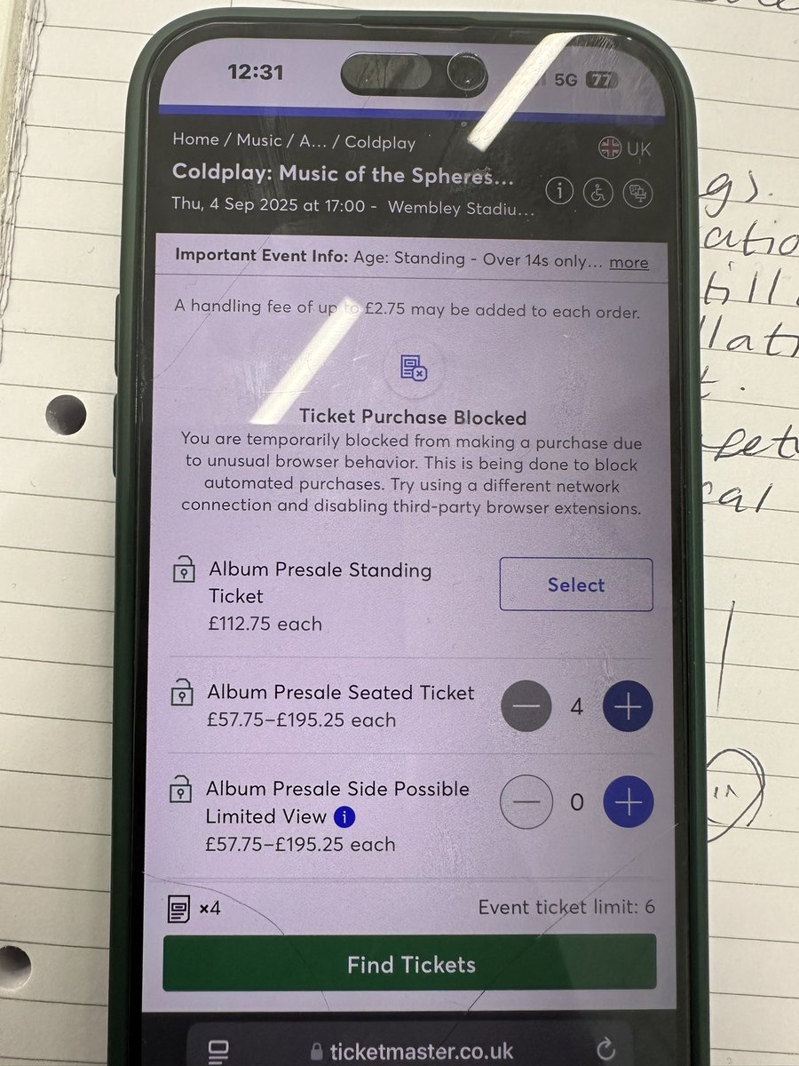 jo_claxton's tweet photo. Over 3 hours of waiting, to be blocked because of unusual browser behaviour!!! @TicketmasterUK @Ticketmaster @coldplay https://t.co/FaIPWamDDv
