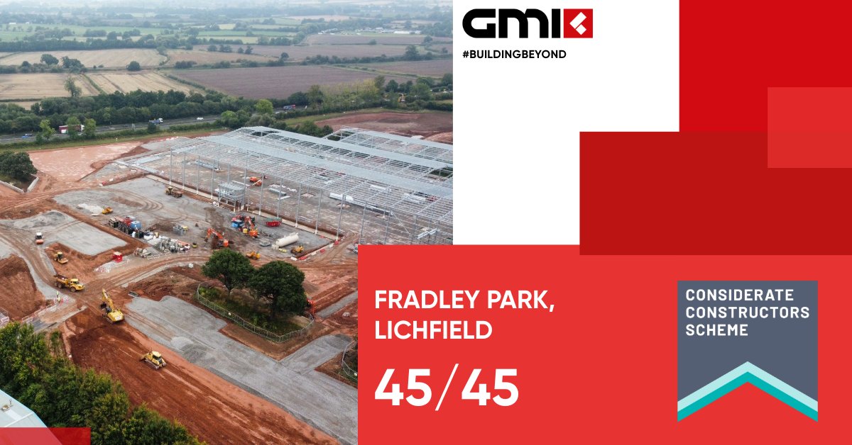 We are delighted to announce that the striking industrial and distribution units at Fradley Park, Lichfield have secured top marks of 45/45 on its first <a href="/CCScheme/">Considerate Constructors Scheme</a> visit 👏 📦 🚚

#Buildingbeyond #BuiltbyGMI #GMIMidlands #CCS #Celebratingsuccess